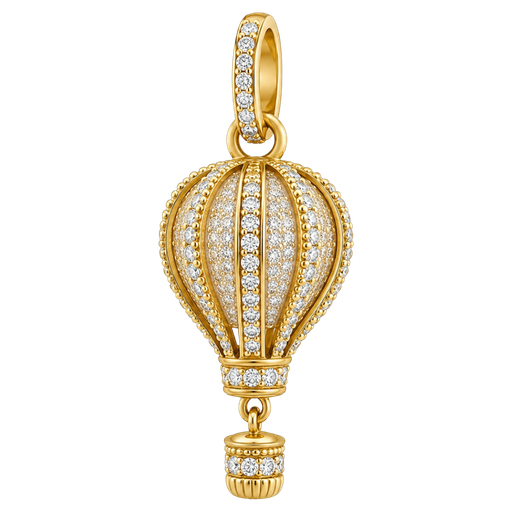 Dije de globo aerostático en oro con pavé de diamantes